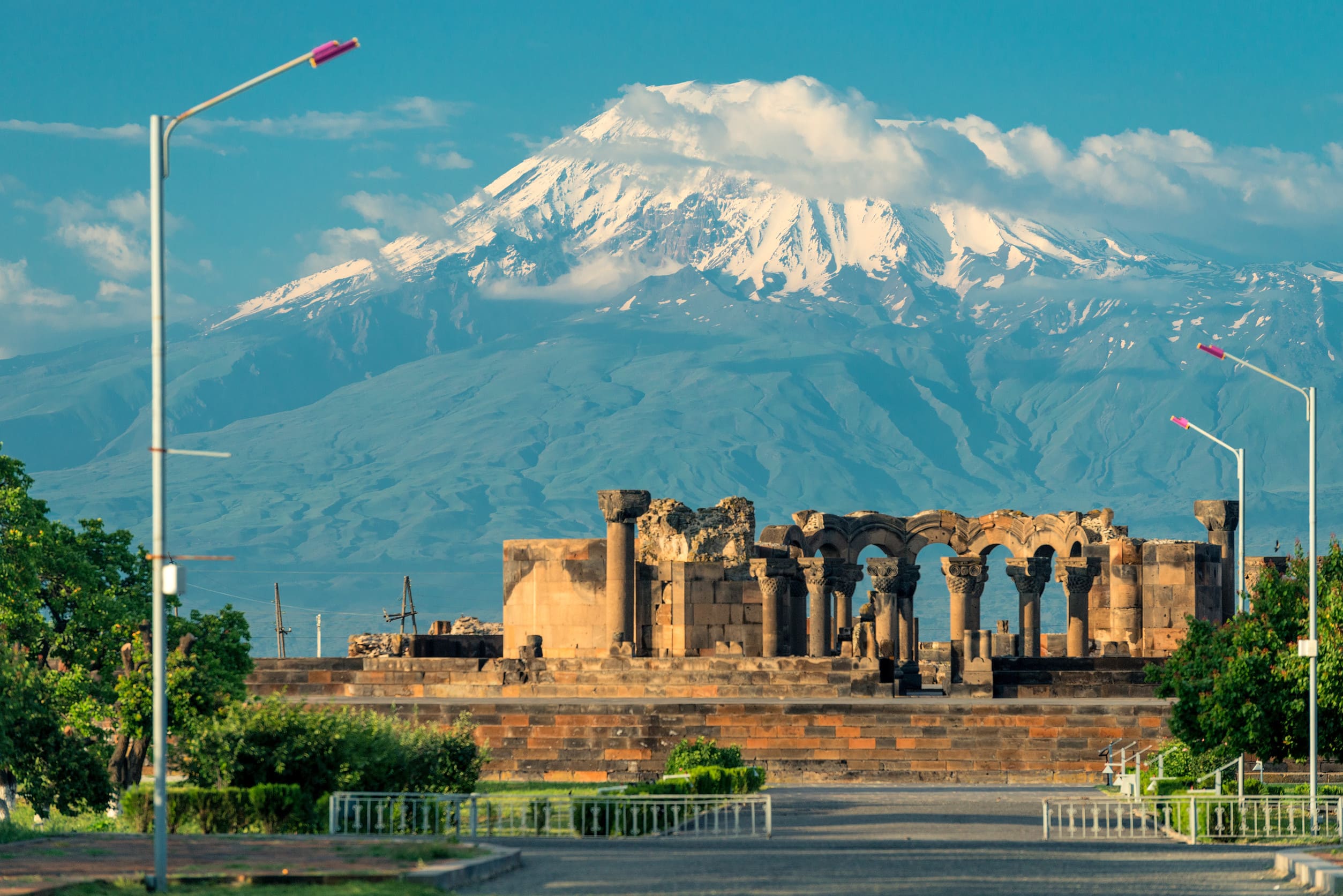 Ancient Ruins Of Zvartnots Temple Armenia View Of Mount Ararat