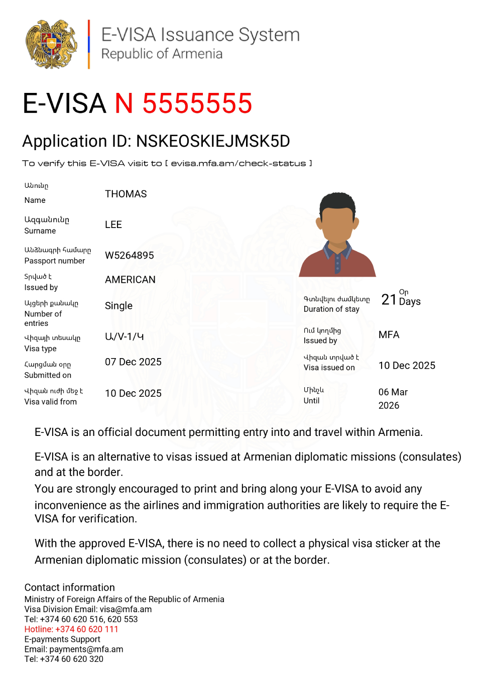 Armenia Approved Electronic Visa