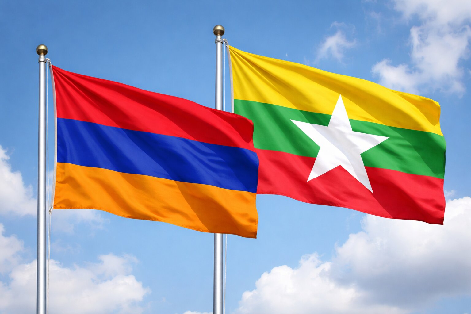 Flags Of Armenia And Myanmar