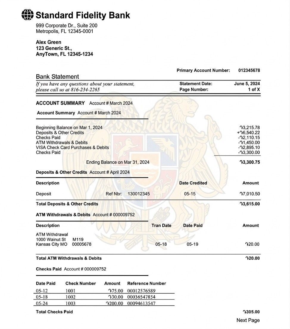 Sample Of A Bank Statement